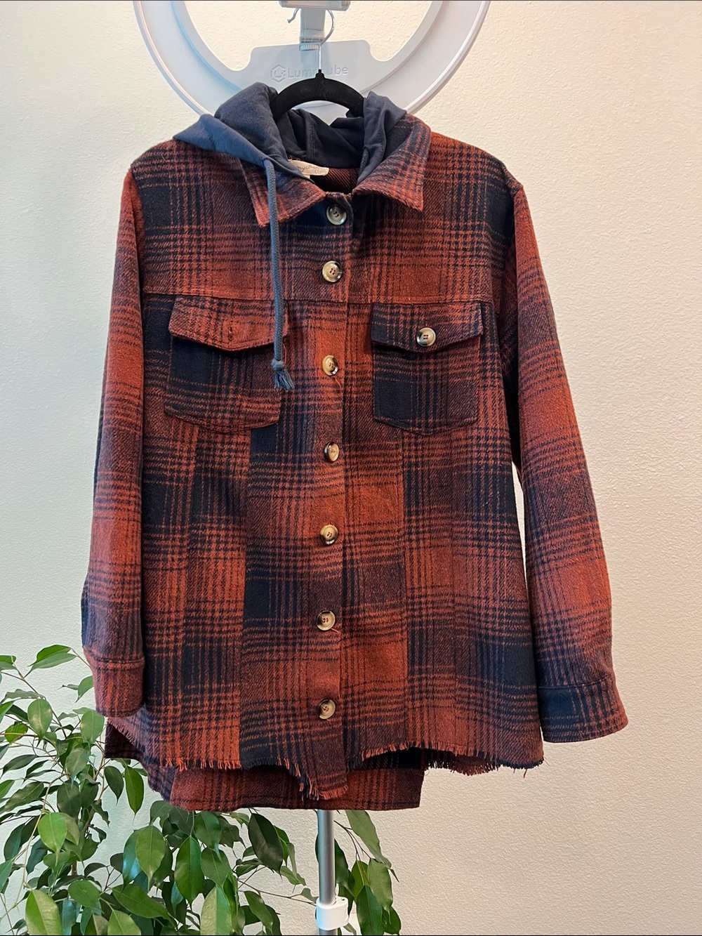 Mystree Red and navy Plaid Utility Jacket with Hood